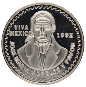 Medalla Viva Mexico Jose Maria Morelos y Pavon Plata 1992 2oz