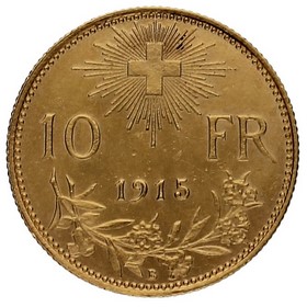 Moneda Suiza 10 Francos Oro 1915 B-Berna 3,22g