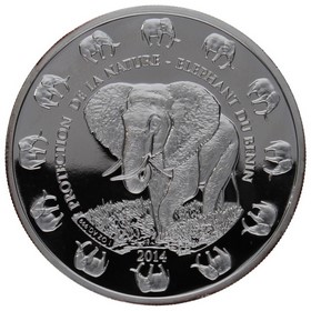 Moneda Benin 1000 Francos CFA Elefante de Benín Plata 2014 1oz