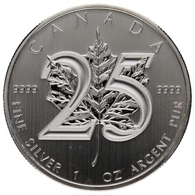 Moneda Canadá 5 Dólares 25 años Plata 2013 1oz