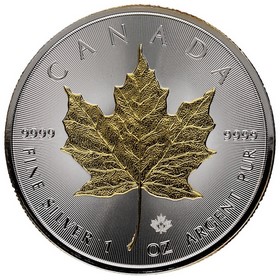 Moneda Canadá 5 Dólares sobredorada Plata 2015 1oz