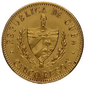 Moneda Cuba 5 Pesos  Oro 1915 8,35g