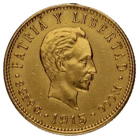 Moneda Cuba 5 Pesos  Oro 1915 8,35g