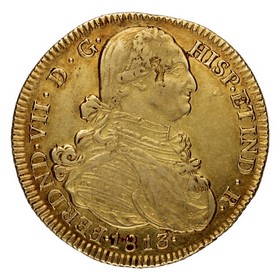 Moneda 8 Escudos Oro 1813 P-Popayán JF 27,01g