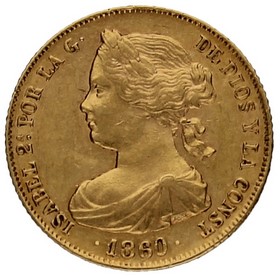 Moneda 100 Reales Oro 1860 *-Sevilla 8,35g