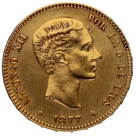 Moneda 25 Pesetas Oro 1877 *-Madrid *18*77 8,05g