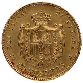 Moneda 25 Pesetas Oro 1877 *-Madrid *18*77 8,05g