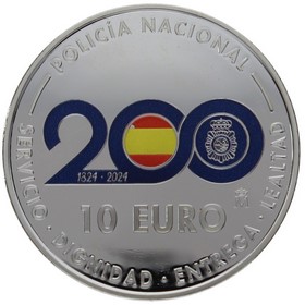 Moneda 10 Euros 200 Años de la Policía Nacional Plata 2024 Madrid 27g