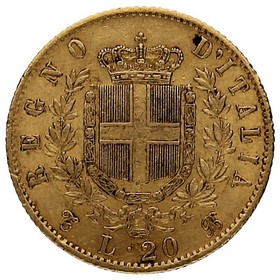 Moneda Italia 20 Liras Oro 1863 T-Turín 6,44g