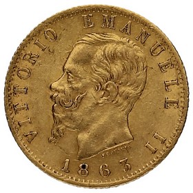 Moneda Italia 20 Liras Oro 1863 T-Turín 6,44g