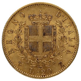 Moneda Italia 20 Liras Oro 1863 T-Turín 6,44g