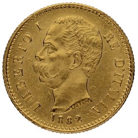 Moneda Italia 20 Liras Oro 1882 R-Roma 6,43g