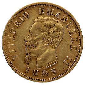 Moneda Italia 10 Liras Oro 1863 T-Turín 3,22g