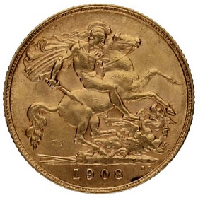 Moneda Reino Unido 1/2 Soberano Oro 1908 3,99g