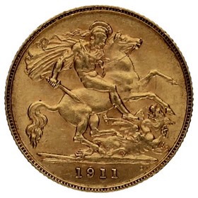 Moneda Reino Unido 1/2 Soberano Oro 1911 3,99g