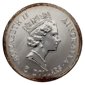Moneda Australia 5 Dólares Kookaburra Plata 1990 1oz