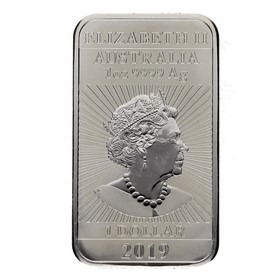 Moneda Australia 1 Dólar Dragón Rectangular Plata 2019 1oz