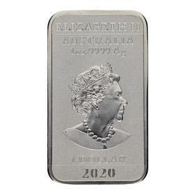 Moneda Australia 1 Dólar Dragón Rectangular Plata 2020 1oz