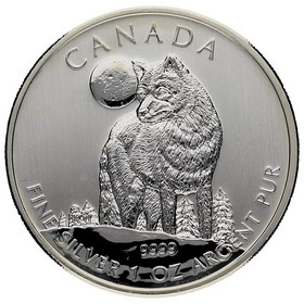 Moneda Canadá 5 Dólares Lobo Plata 2011 1oz