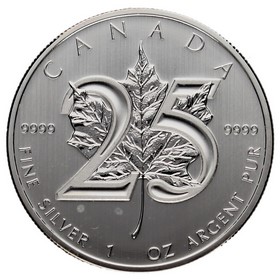 Moneda Canadá 5 Dólares 25 Años Mapple Leaf Plata 2013 1oz