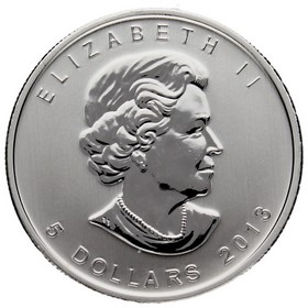 Moneda Canadá 5 Dólares 25 Años Mapple Leaf Plata 2013 1oz