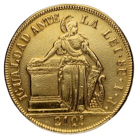 Moneda Chile 8 Escudos Oro 1845 So-Santiago IJ 26,92g