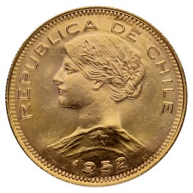 Moneda Chile 100 Pesos Oro 1952 So-Santiago 20,30g