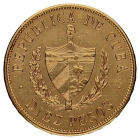Moneda Cuba 10 Pesos José Martí Oro 1916 16,68g