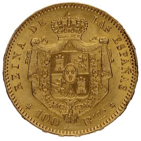 Moneda 100 Reales Oro 1864 *-Madrid 8,33g