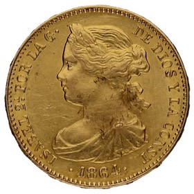 Moneda 100 Reales Oro 1864 *-Madrid 8,33g