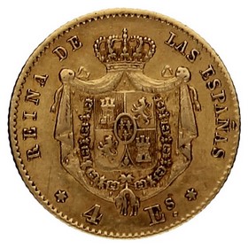 Moneda 4 Escudos Oro 1865 *-Madrid 3,32g