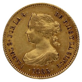 Moneda 4 Escudos Oro 1865 *-Madrid 3,32g