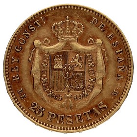 Moneda 25 Pesetas Oro 1877 *-Madrid *18-77 8,05g