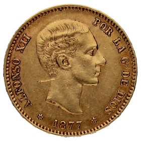Moneda 25 Pesetas Oro 1877 *-Madrid *18-77 8,05g