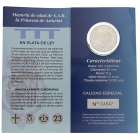 Moneda 40 Euros Mayoría de edad de S.A.R. la Princesa de Asturias Plata 2023 M-Madrid 18g