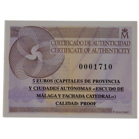 Moneda 5 Euros Escudo de Málaga y Fachada de la Catedral Plata 2012 M-Madrid 13,50g