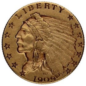 Moneda Estados Unidos 2½ Dólares Indian Head Oro 1909 Ø-Philadelphia 4,18g