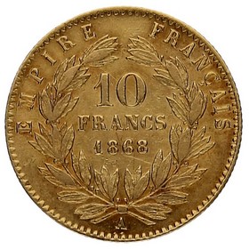 Moneda Francia 10 Francos Oro 1868 A-París 3,20g