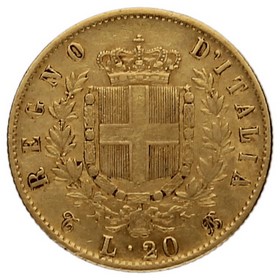 Moneda Italia 20 Liras Oro 1863 T-Turín BN 6,40g