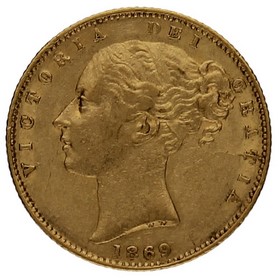 Moneda Reino Unido 1 Soberano Oro 1869 13 7,96g