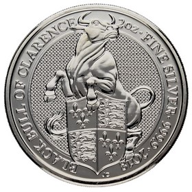 Moneda Reino Unido 5 Libras Bestias de la Reina - Toro Negro de Clarence Plata 2018 2oz