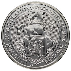 Moneda Reino Unido 5 Libras Bestias de la Reina - Unicornio de Escocia Plata 2018 2oz