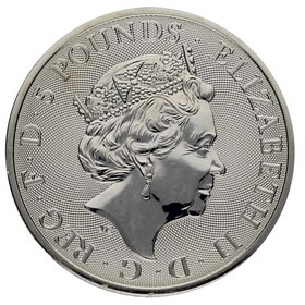 Moneda Reino Unido 5 Libras Bestias de la Reina - León Blanco de Mortimer Plata 2020 2oz