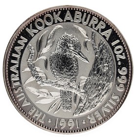Moneda Australia 1 Dollar Kookaburra Plata 1991 1oz