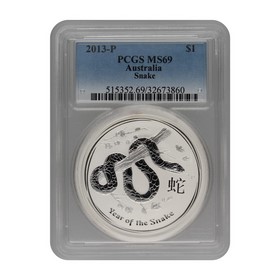 Moneda Australia 1 Dollar Año de la Serpiente MS69 Plata 2013 1oz