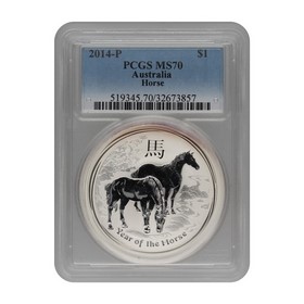 Moneda Australia 1 Dollar Año del Caballo MS70 Plata 2014 1oz