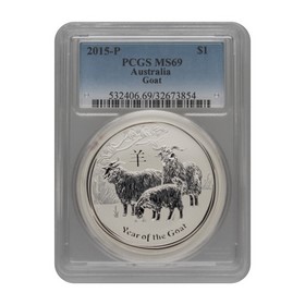 Moneda Australia 1 Dollar Año de la Cabra MS69 Plata 2015 1oz