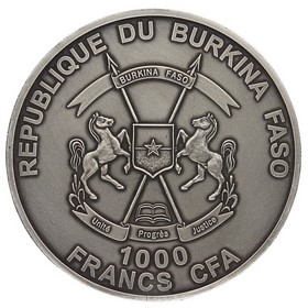 Moneda Burkina Faso 1000 Francos CFA Jesus Nazareno Antique Finish Plata 2014 1oz