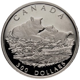 Moneda Canadá 300 Dollars Lobo Gris Platino 1998 31,16g