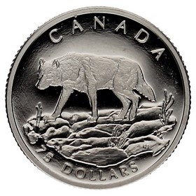Moneda Canadá 75 Dollars Lobo Gris Platino 1998 7,80g